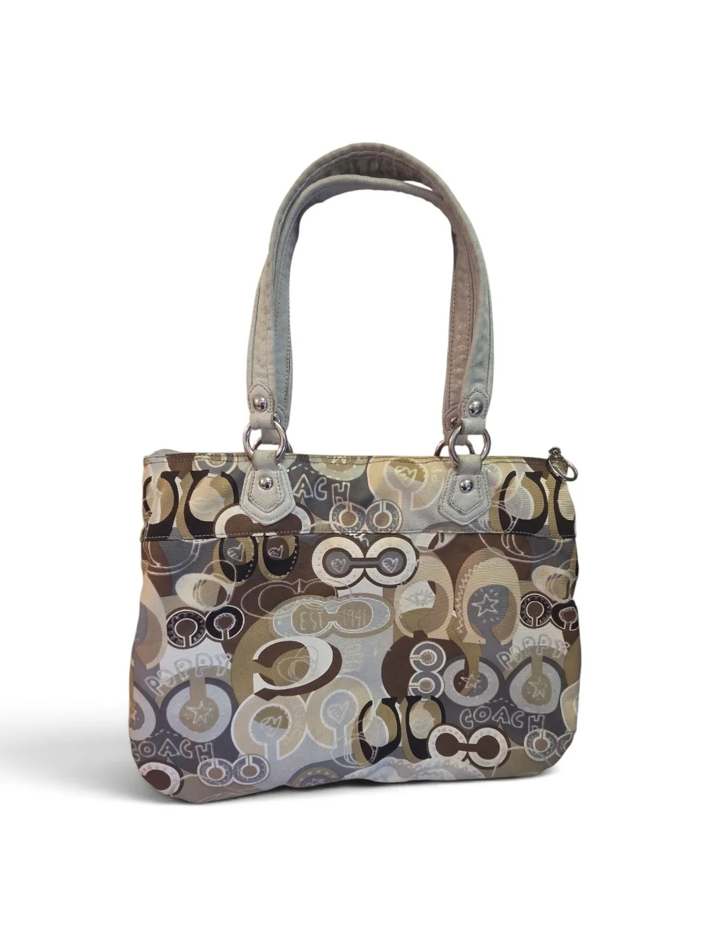 Coach Multitone Signature Tote in Brown and Beige Y2k Stlye Poppy Some Wear